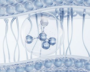 쥬베룩볼륨 성분 주변으로 콜라겐 생성이 촉진되는 3D 시각화 이미지